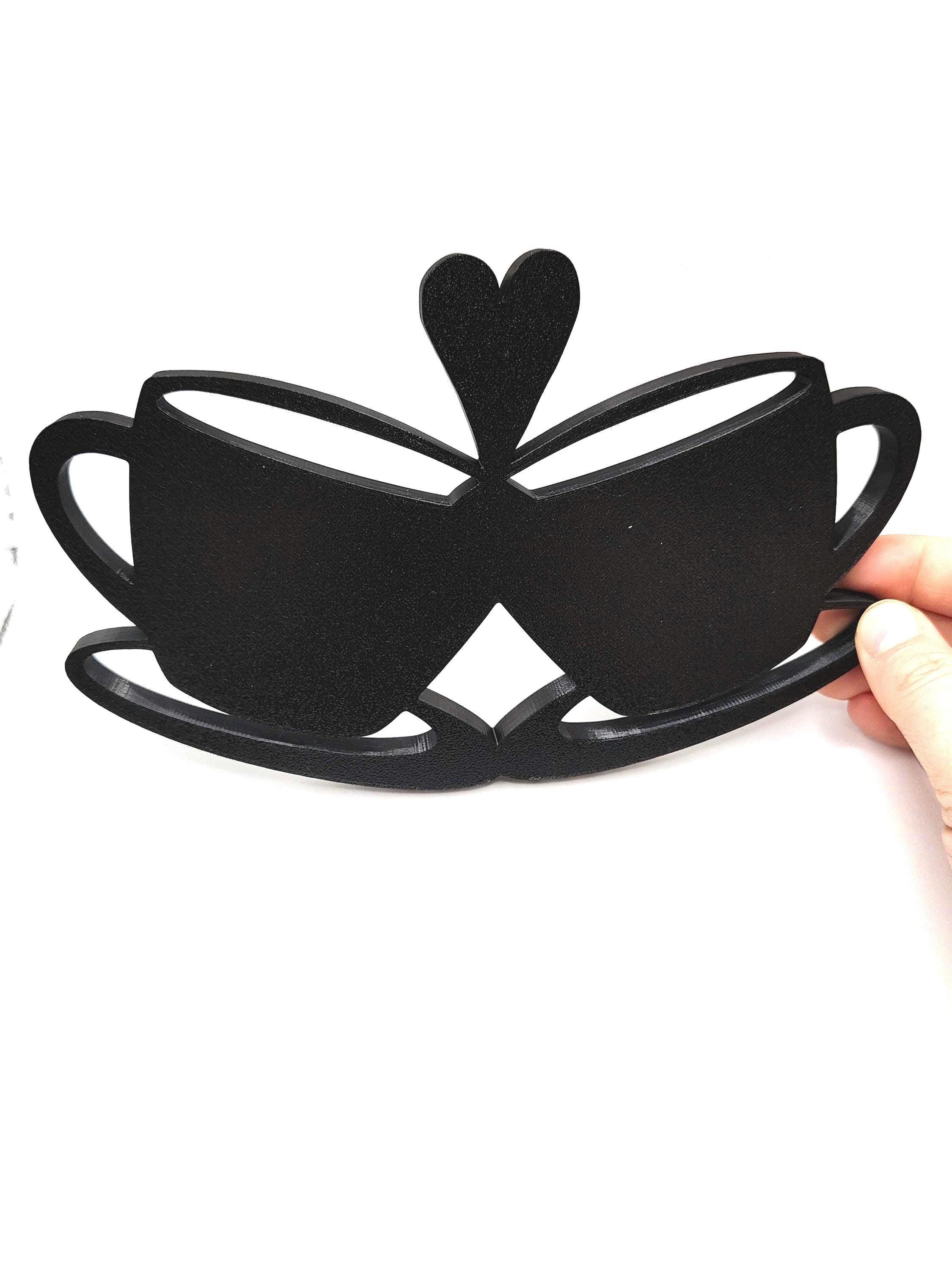 Double Heart Coffee Cup Wall Sign – Perfect for Couples & Coffee Lovers, Kitchens, and Coffee Enthusiasts, Stands on itself too